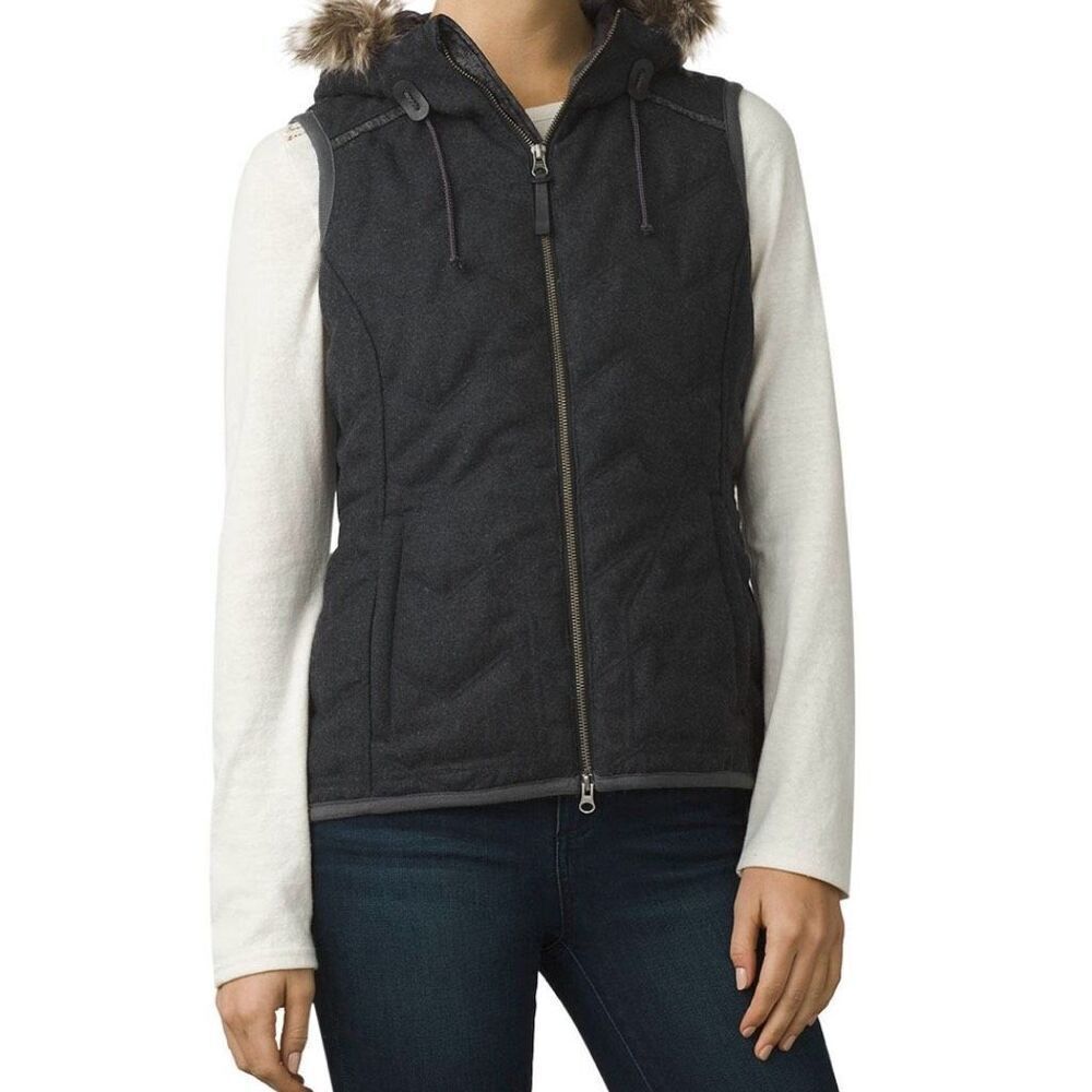 prAna Women's Gray Quilted Hooded Vest Size M Casual Sleeveless